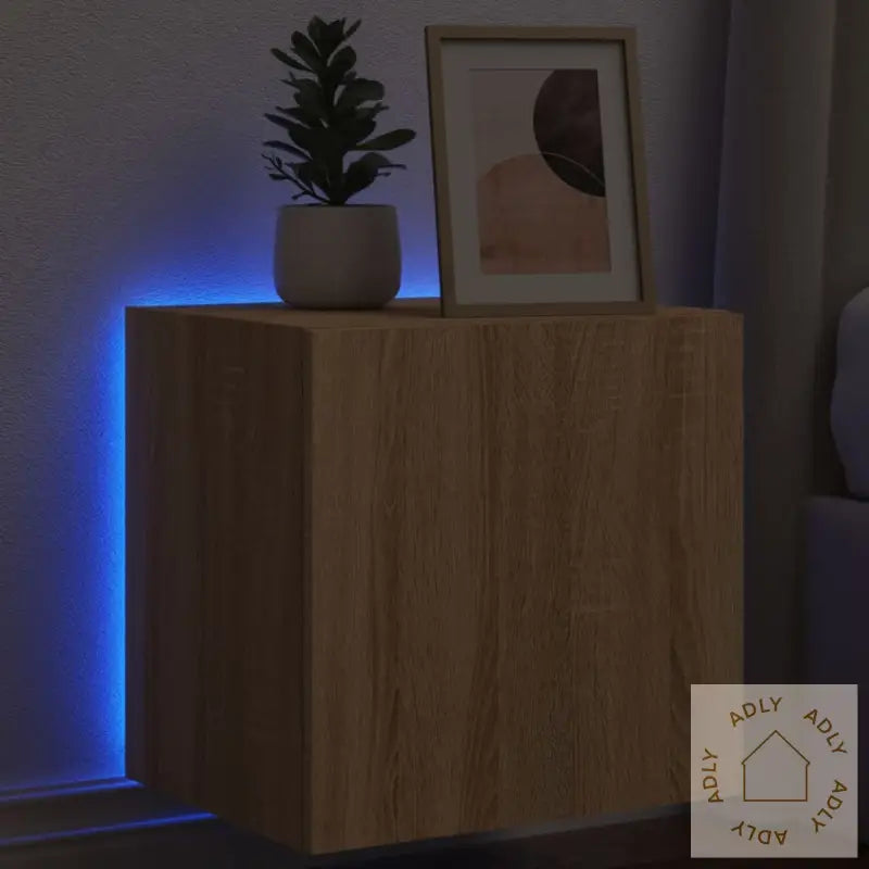 Vegghengt Tv-Benk Med Led Sonoma Eik 40,5X35X40 Cm