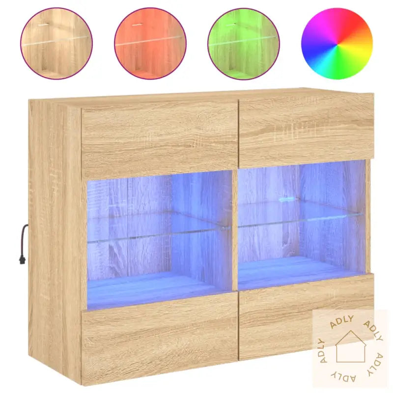 Vegghengt Tv-Benk Med Led Sonoma Eik 78,5X30X60,5 Cm
