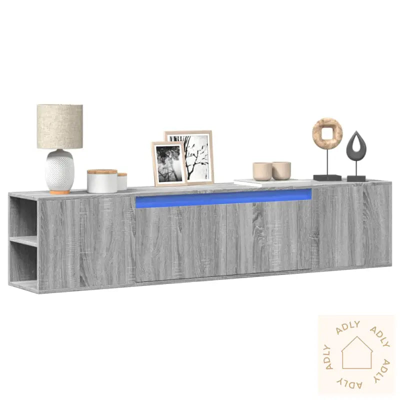 Vegghengt Tv-Benk Med Led Grå Sonoma 180X31X39,5 Cm