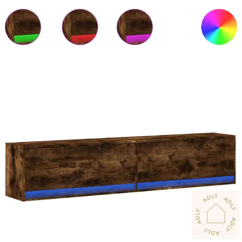 Vegghengt Tv-Benk Med Led Røkt Eik 180X31X38 Cm
