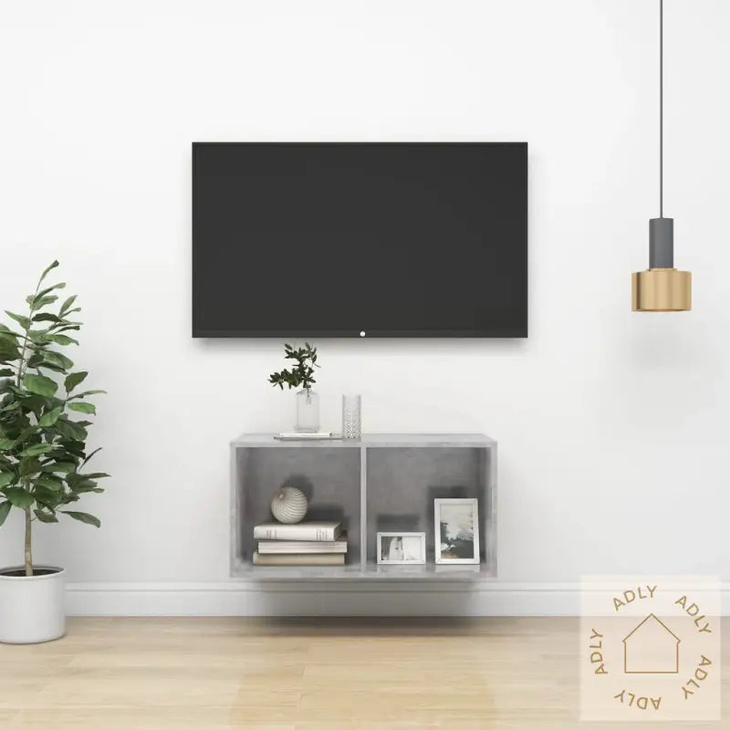 Vegghengt Tv-Benk Betonggrå 37X37X72 Cm Konstruert Tre