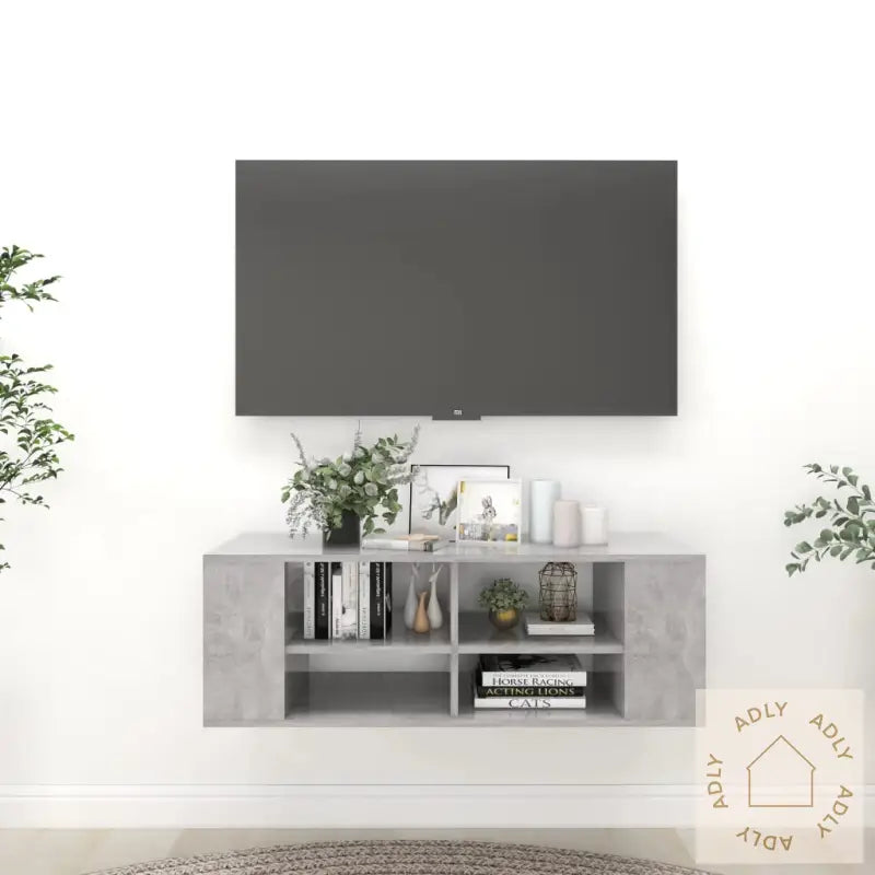 Vegghengt Tv-Benk Betonggrå 102X35X35 Cm Konstruert Tre