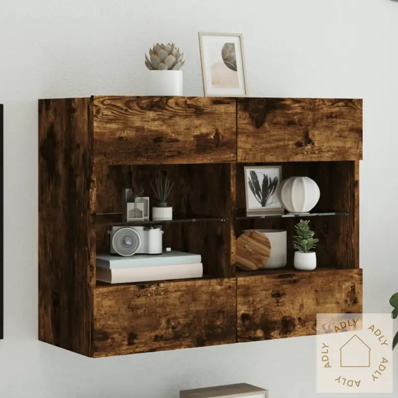 Vegghengt Tv-Benk Med Led-Lys Røkt Eik 78,5X30X60,5 Cm