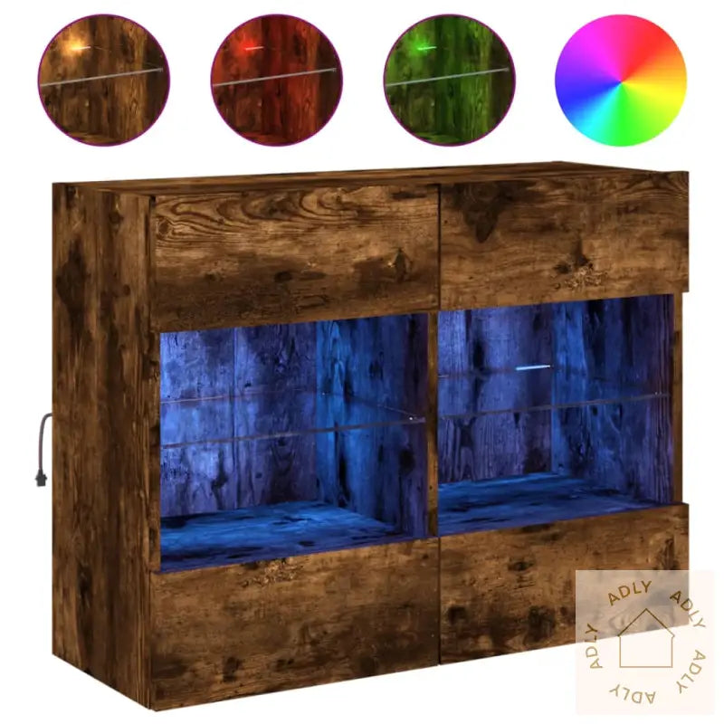 Vegghengt Tv-Benk Med Led-Lys Røkt Eik 78,5X30X60,5 Cm