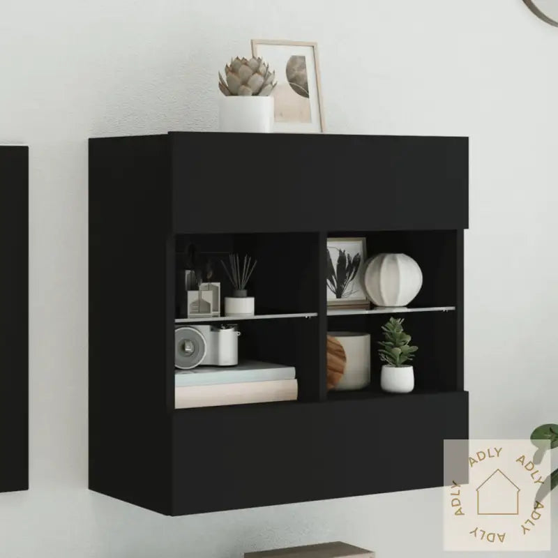 Vegghengt Tv-Benk Med Led Svart 58,5X30X60,5 Cm