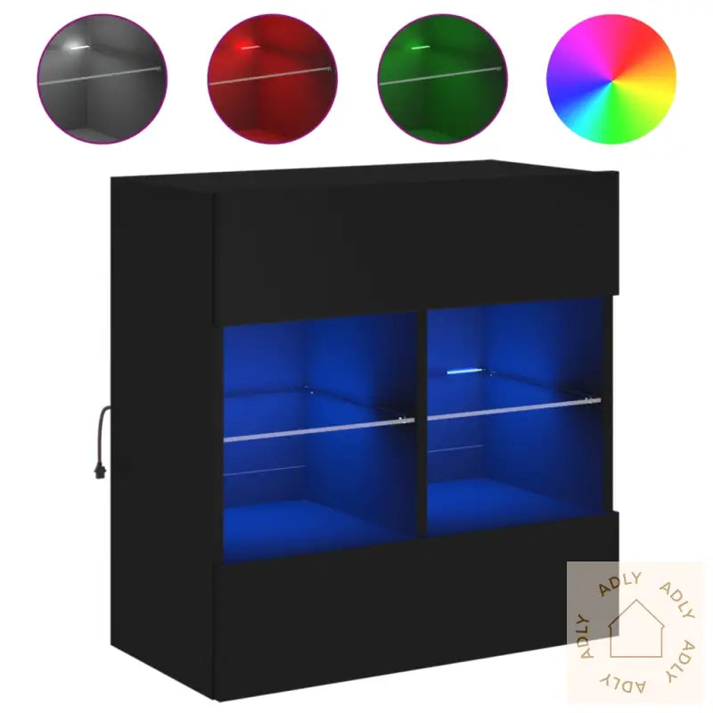 Vegghengt Tv-Benk Med Led Svart 58,5X30X60,5 Cm