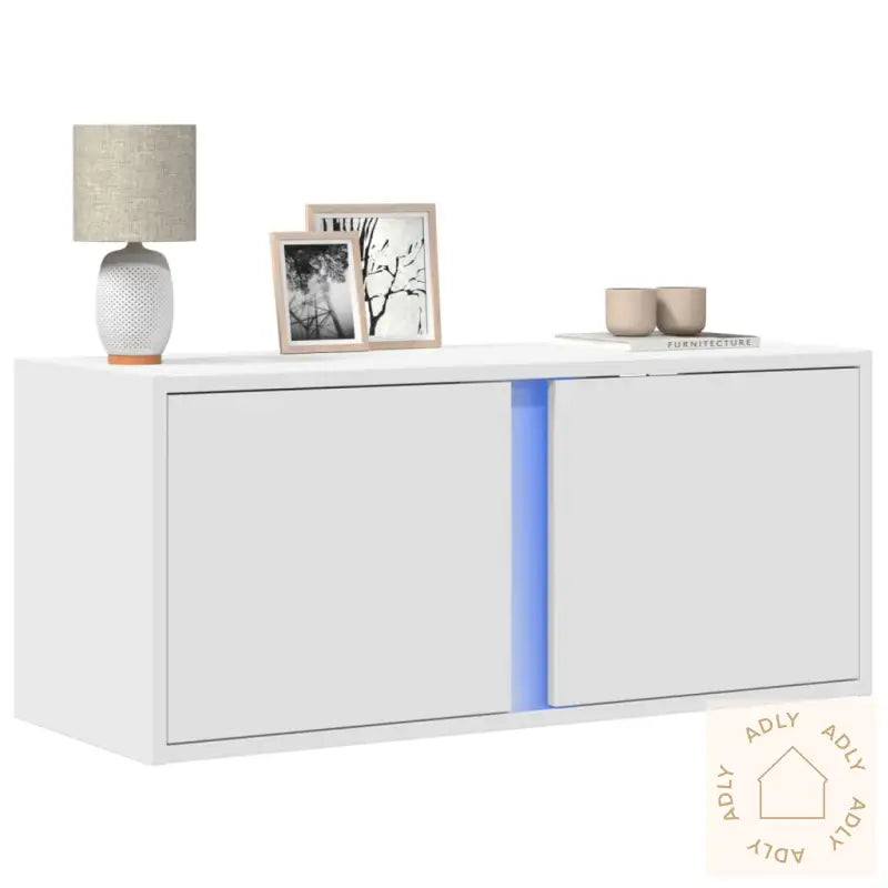 Vegghengt Tv-Benk Med Led Hvit 80X31X35 Cm