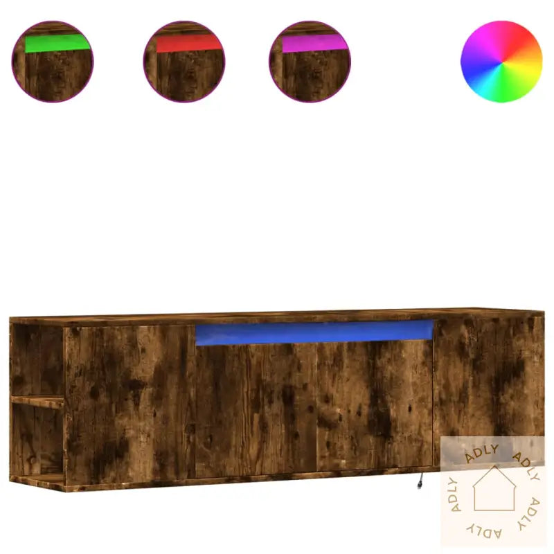Vegghengt Tv-Benk Med Led Røkt Eik 135X31X39,5 Cm