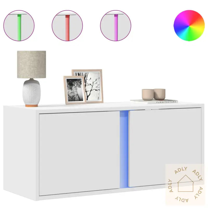 Vegghengt Tv-Benk Med Led Hvit 80X31X35 Cm