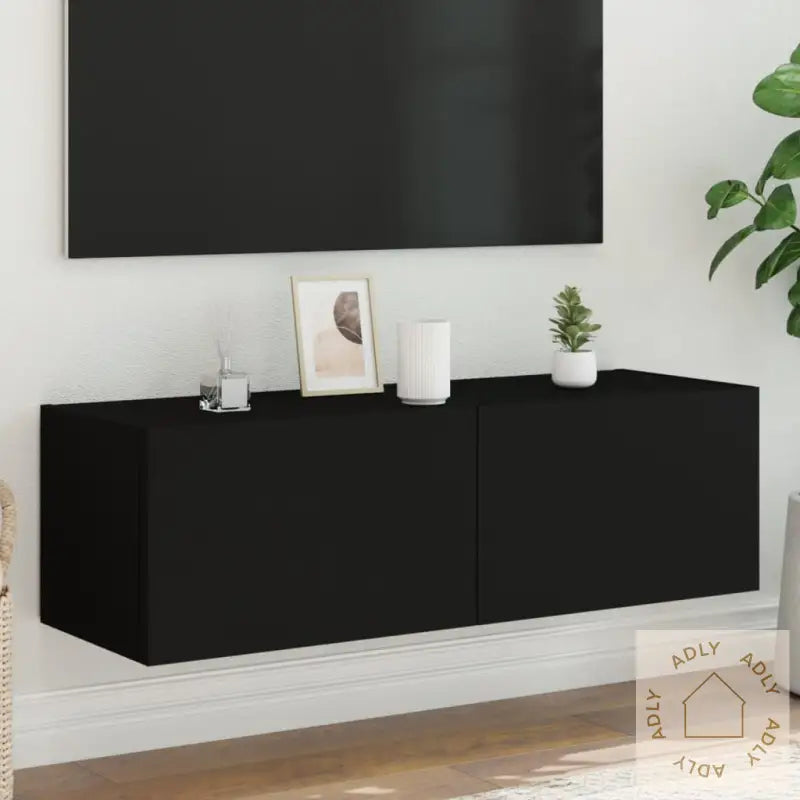 Vegghengt Tv-Benk Med Led Svart 100X35X31 Cm