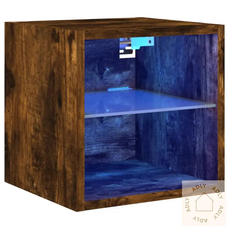 Vegghengt Tv-Benk Med Led Røkt Eik 30X28,5X30 Cm