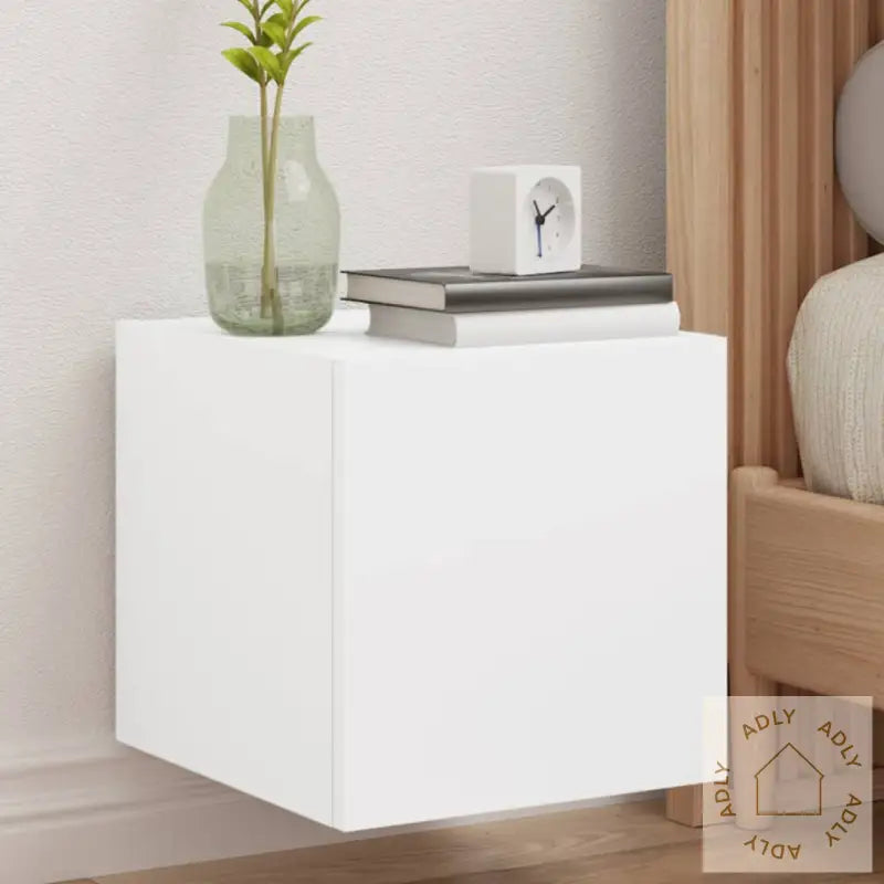 Vegghengt Tv-Benk Med Led Hvit 30,5X35X30 Cm
