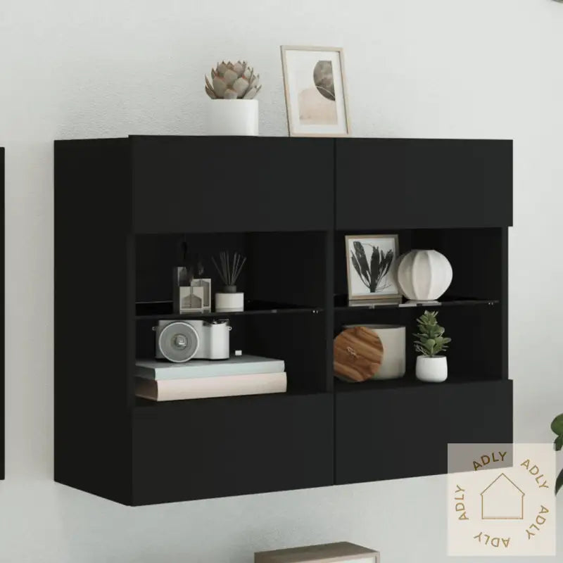 Vegghengt Tv-Benk Med Led Svart 78,5X30X60,5 Cm