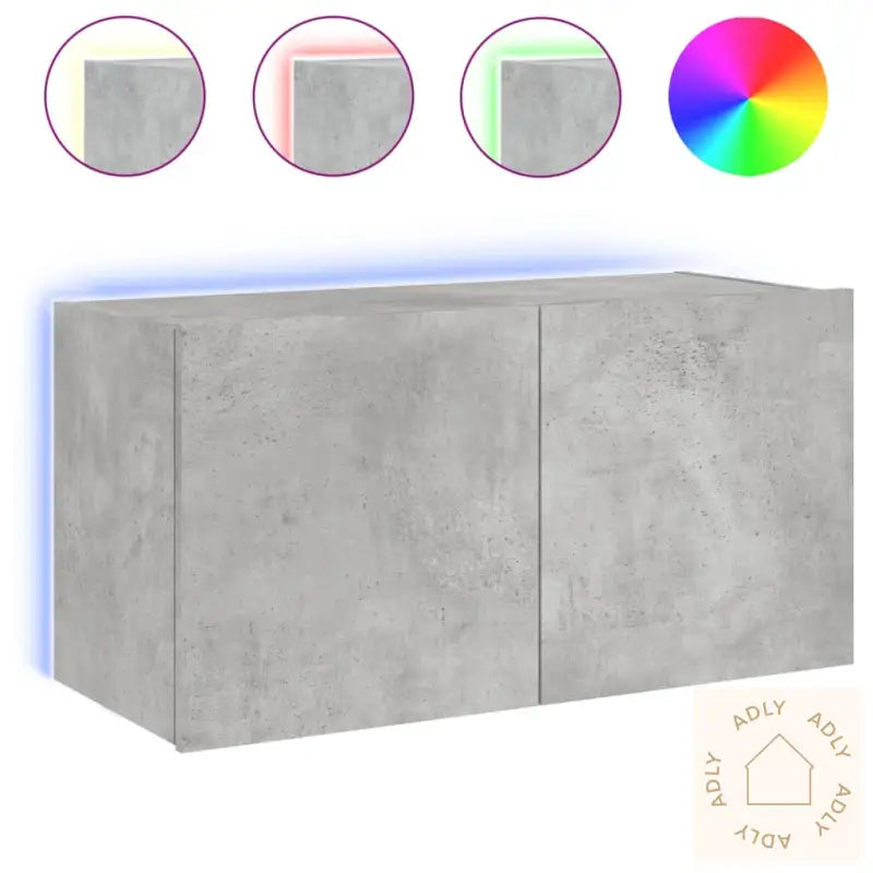 Vegghengt Tv-Benk Med Led-Lys Betonggrå 80X35X41 Cm