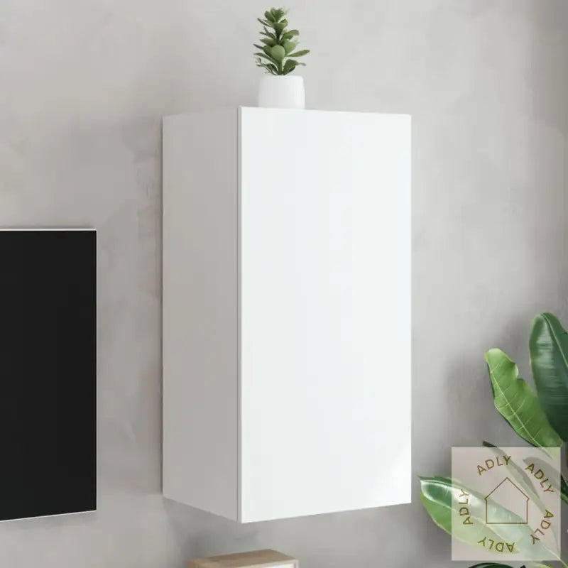 Vegghengt Tv-Benk Med Led Hvit 40,5X35X80 Cm