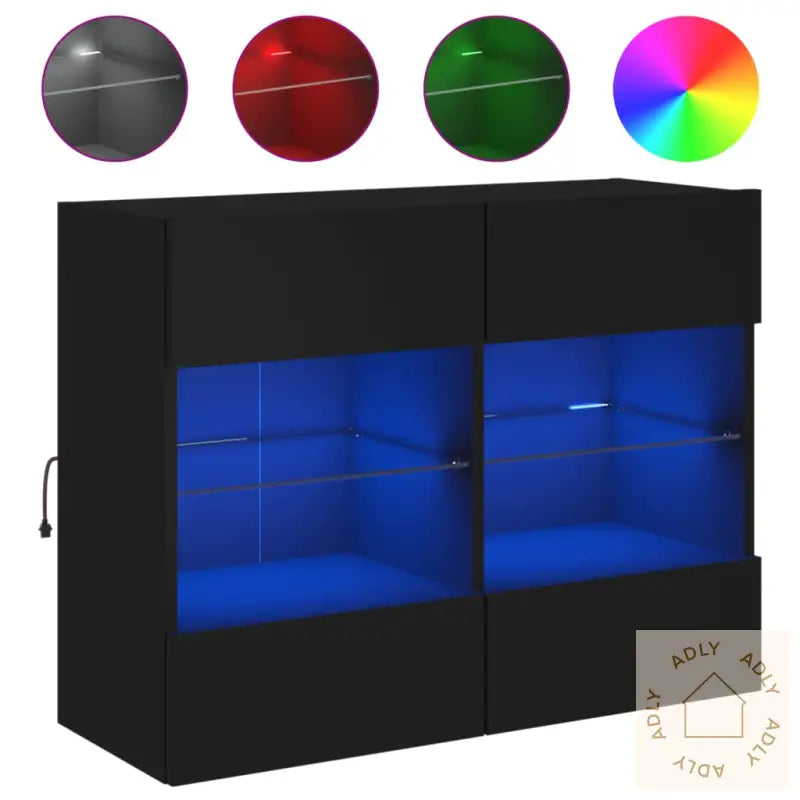 Vegghengt Tv-Benk Med Led Svart 78,5X30X60,5 Cm