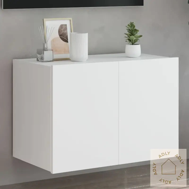 Vegghengt Tv-Benk Med Led Hvit 60X35X41 Cm
