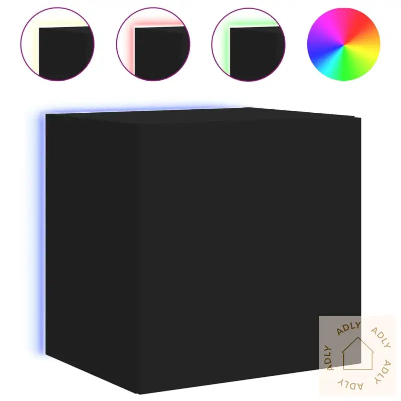 Vegghengt Tv-Benk Med Led Svart 40,5X35X40 Cm