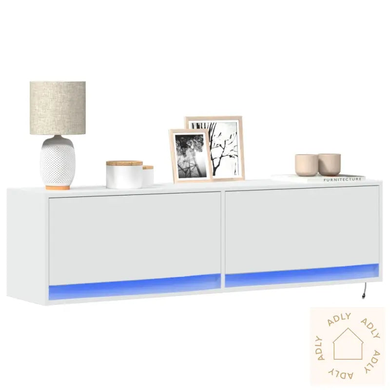 Vegghengt Tv-Benk Med Led Hvit 140X31X38 Cm
