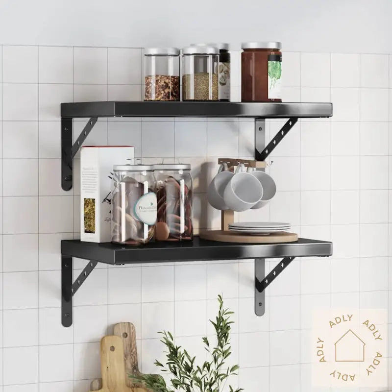 Vegghyller 2 Stk 50X30X3 Cm Svart Rustfritt Stål