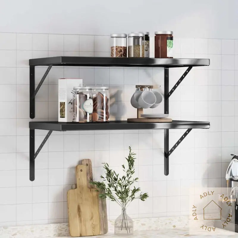 Vegghyller 2 Stk 75X40X3 Cm Svart Rustfritt Stål