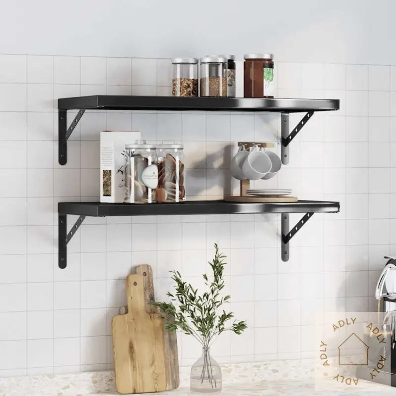 Vegghyller 2 Stk 75X30X3 Cm Svart Rustfritt Stål