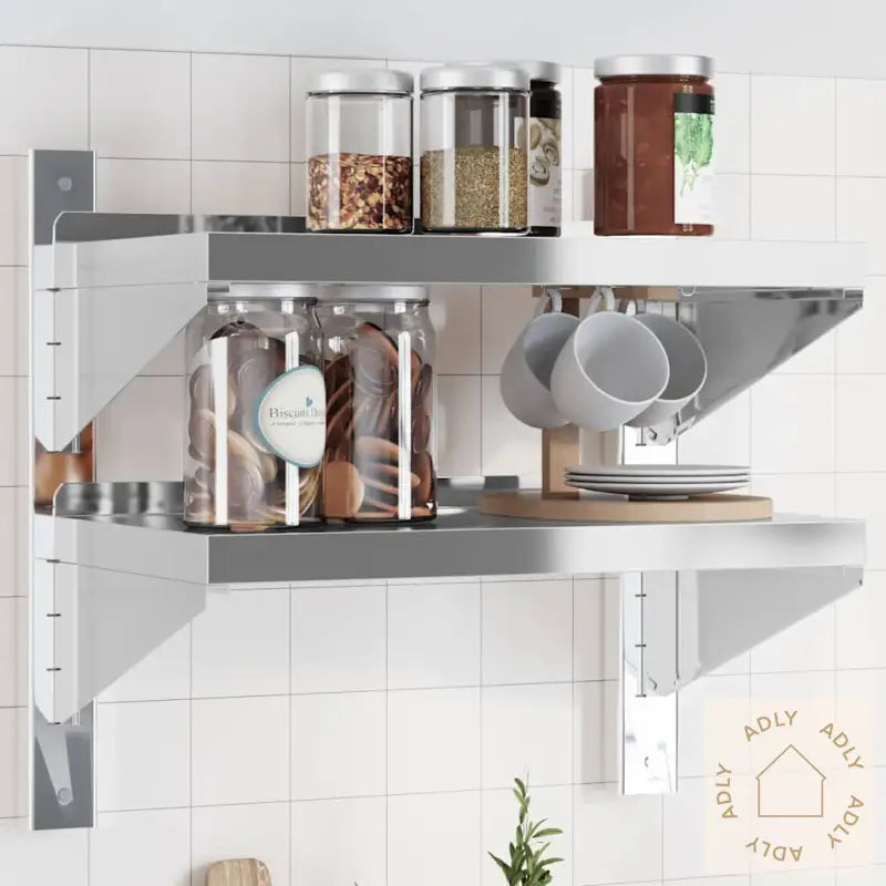Vegghylle 2 Etasjer 50X30X48 Cm Sølv Rustfritt Stål