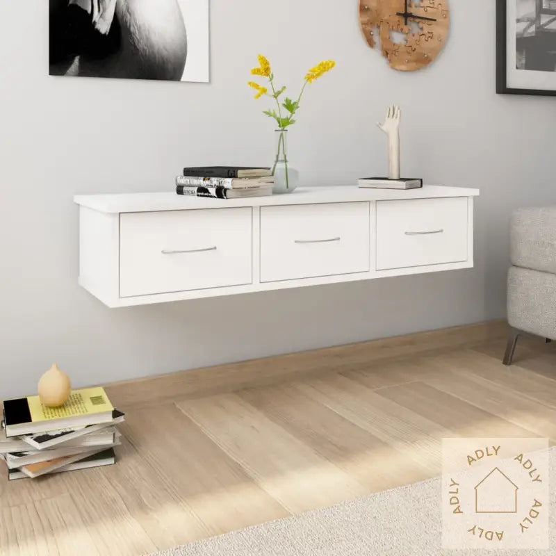 Vegghylle Med Skuff Hvit 88X26X18,5 Cm Konstruert Tre