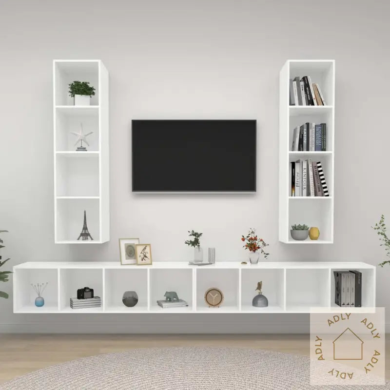 Vegghengte Tv-Benker 4 Stk Hvit Konstruert Tre