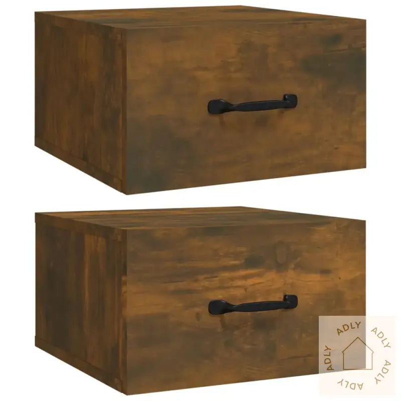 Veggmonterte Nattbord 2 Stk Røkt Eik 35X35X20 Cm