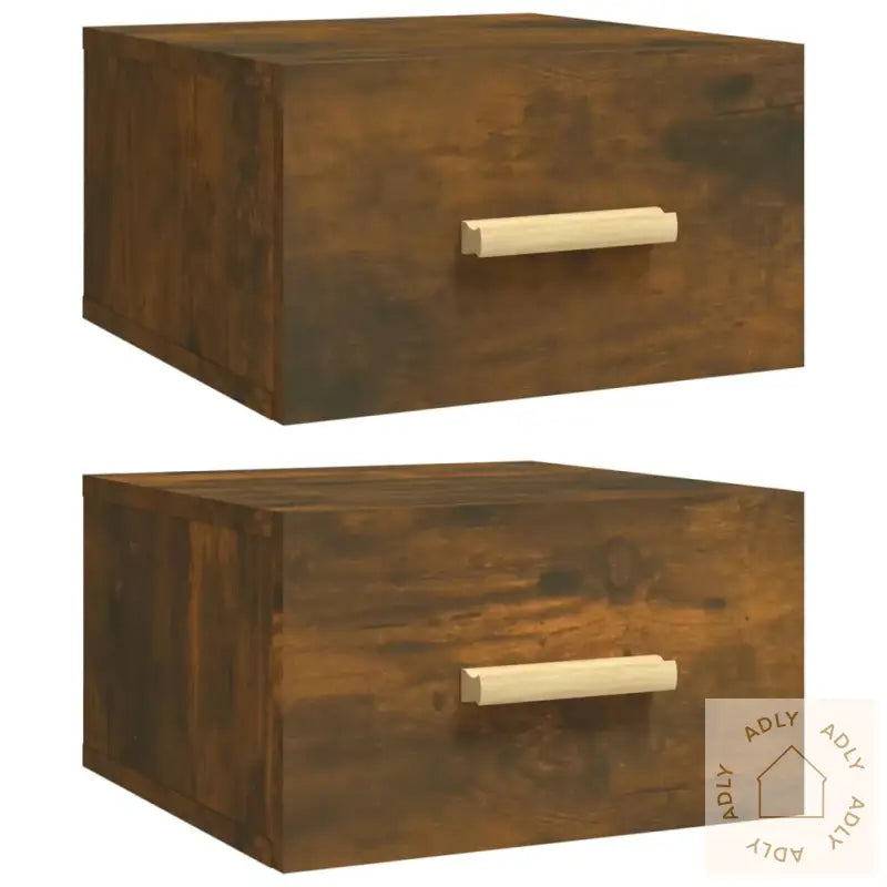 Veggmonterte Nattbord 2 Stk Røkt Eik 35X35X20 Cm