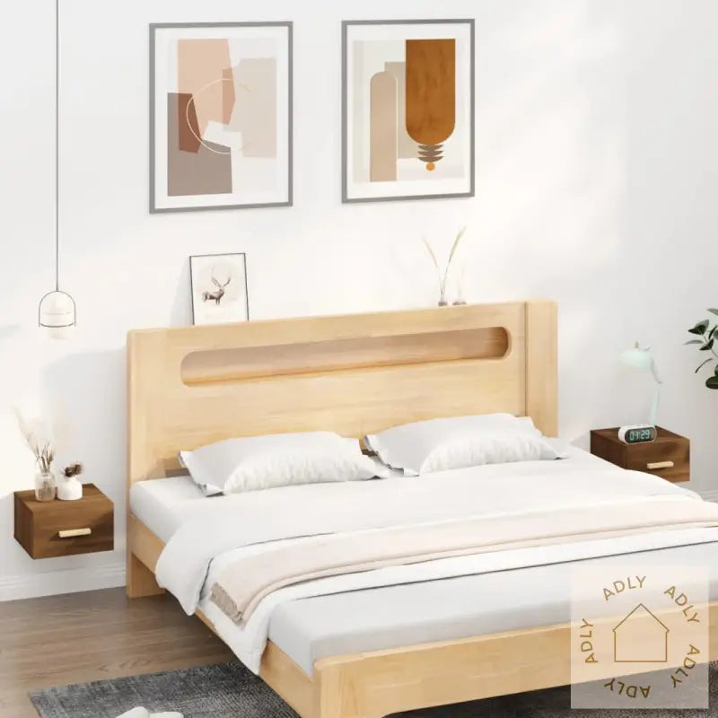 Veggmonterte Nattbord 2 Stk Brun Eik 35X35X20 Cm