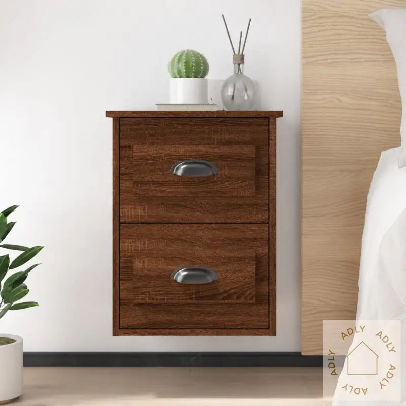 Veggmonterte Nattbord 2 Stk Brun Eik 41,5X36X53 Cm
