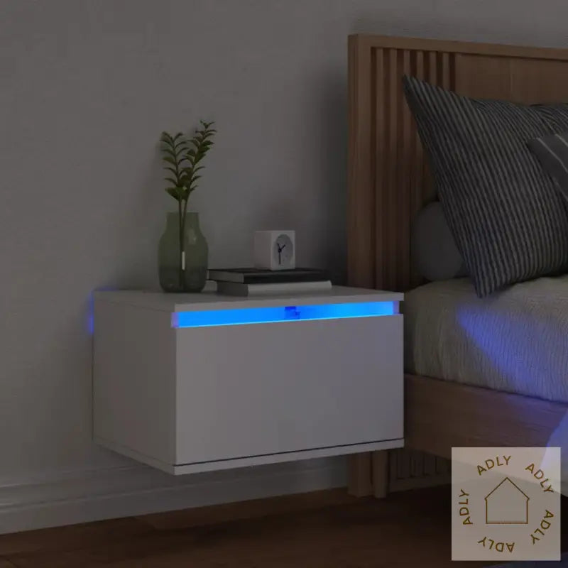 Vegghengt Nattbord Med Led-Lys Hvit