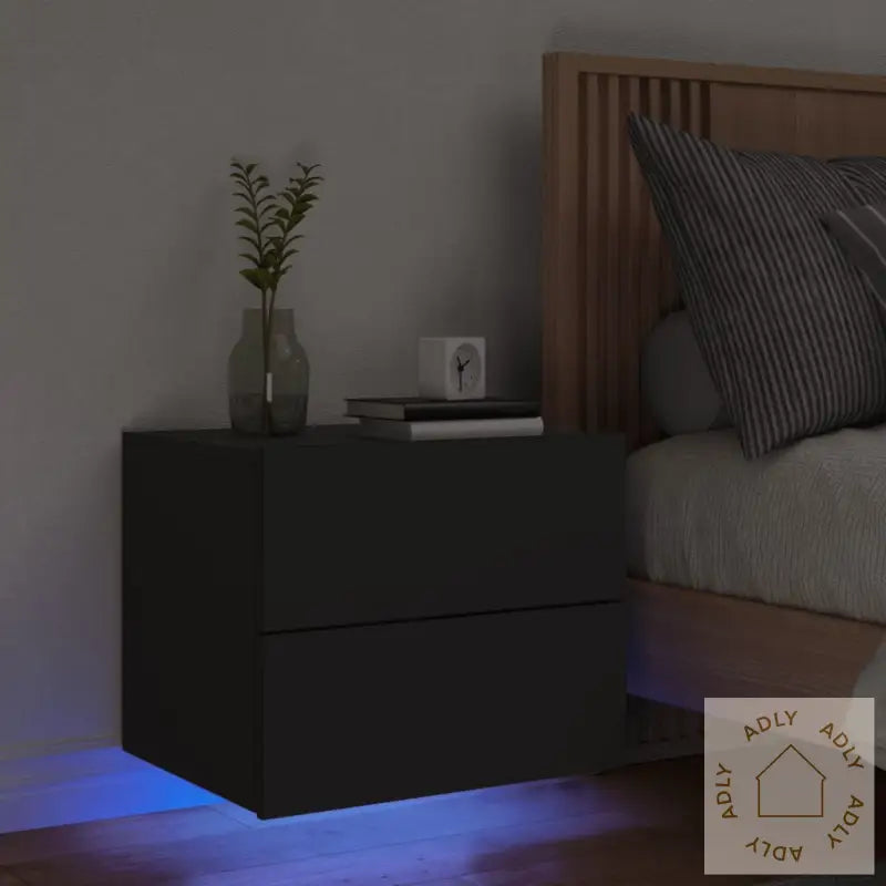 Vegghengt Nattbord Med Led-Lys Svart