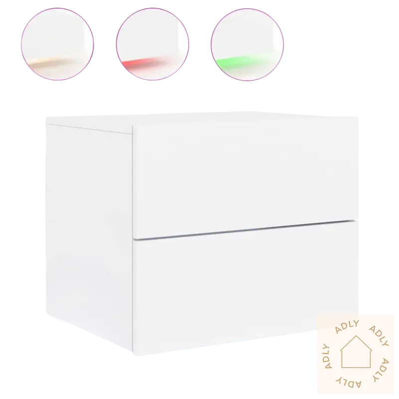 Veggmontert nattbordet med rgb led-lys i slitesterkt treverk, perfekt for hobbyrommet