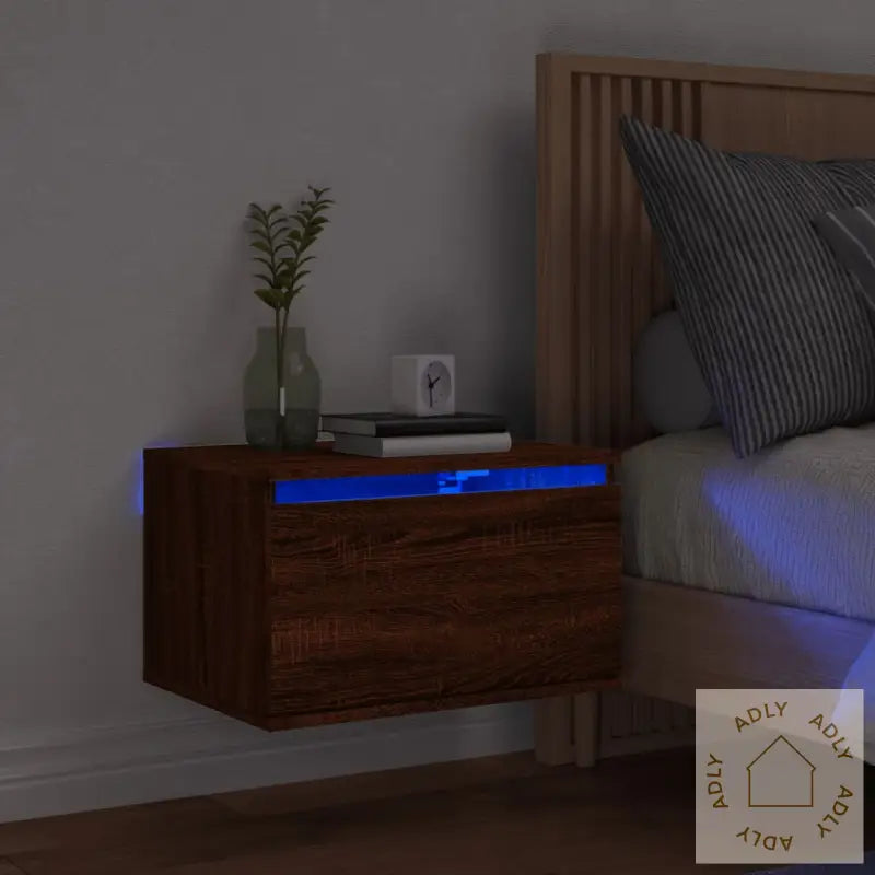 Vegghengt Nattbord Med Led-Lys 2 Stk Brun Eik