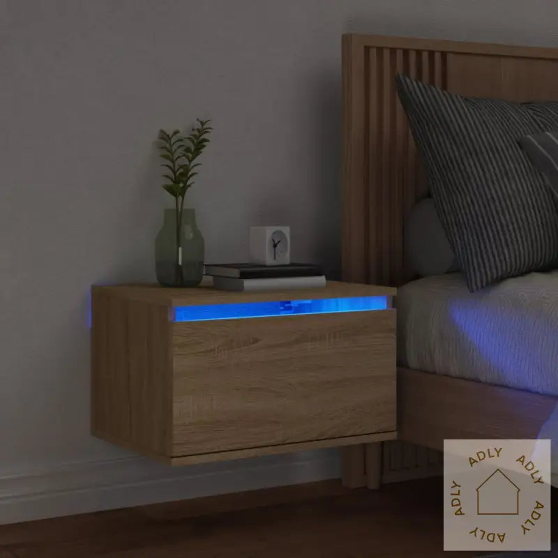 Vegghengt Nattbord Med Led-Lys Sonoma Eik