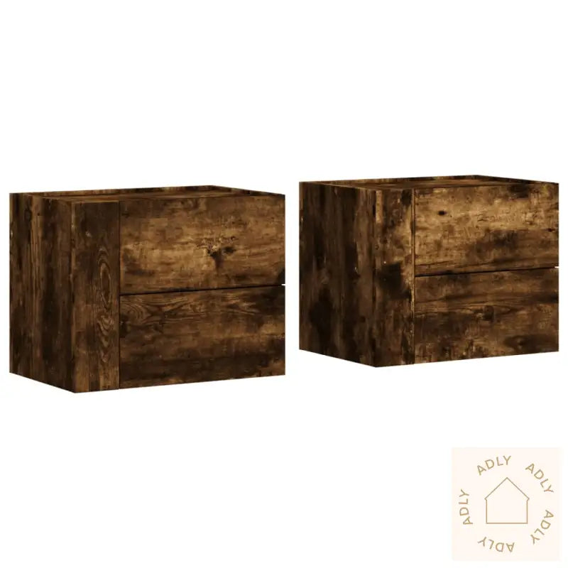 Veggmonterte Nattbord 2 Stk Røkt Eik 45X30X35 Cm