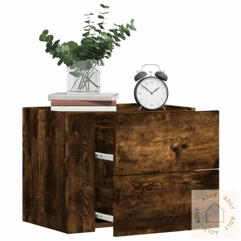 Veggmonterte Nattbord 2 Stk Røkt Eik 45X30X35 Cm
