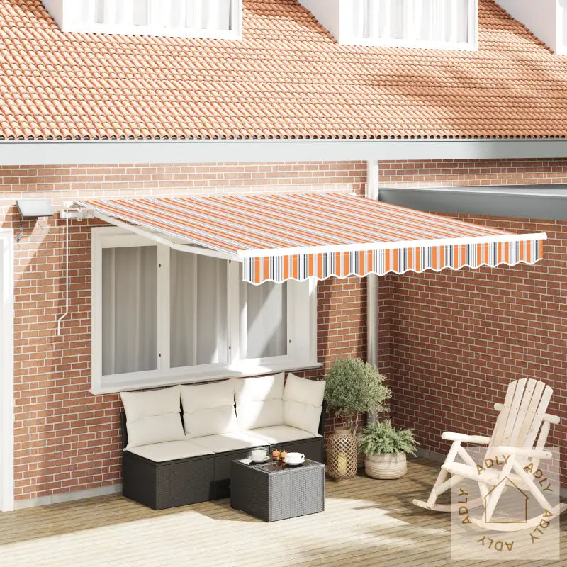 Manuell Uttrekkbar Markise Med Led Flerfarget Stripe 350X250 Cm