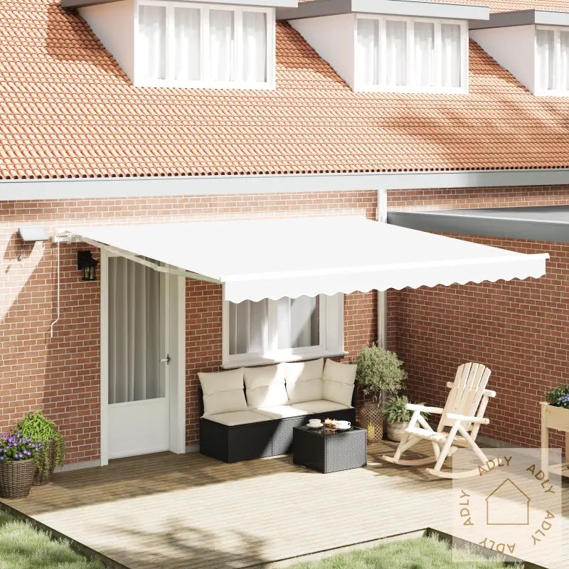 Manuell Uttrekkbar Markise Med Led Hvit 400X300 Cm