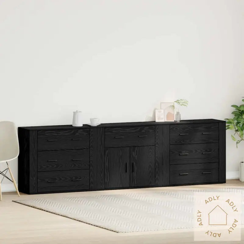 Sideboards 3 Stk Svart Eik Konstruert Tre
