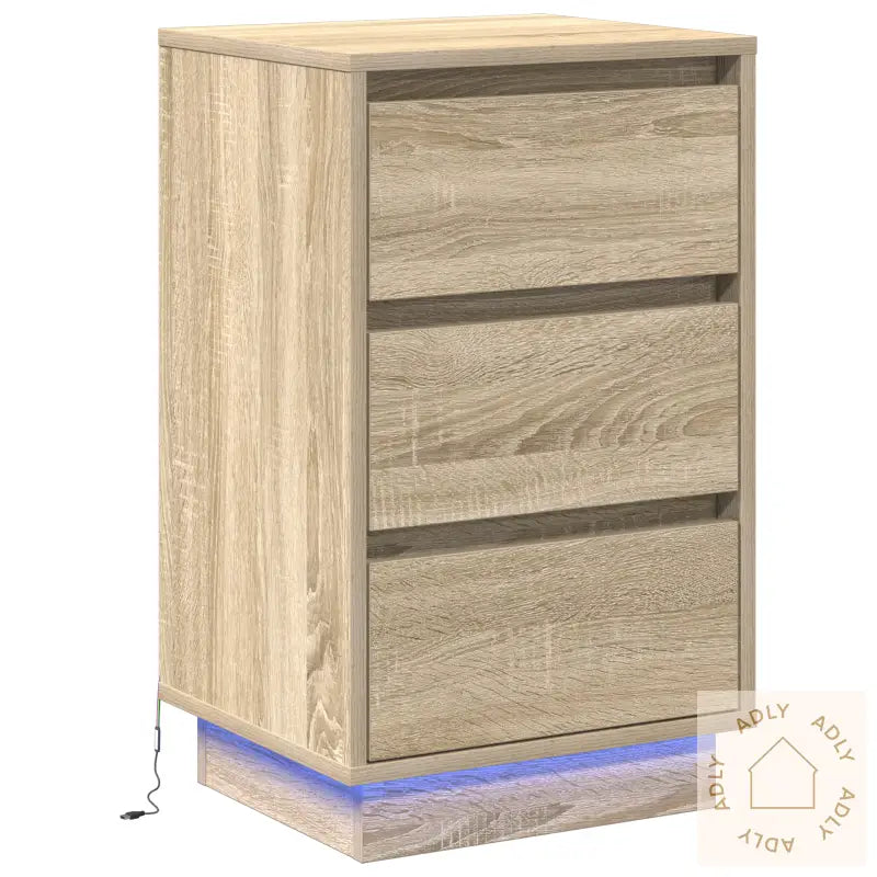 Nattbord Med Led Sonoma Eik 39X34,5X65 Cm Konstruert Tre