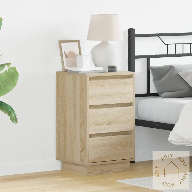 Nattbord Med Led Sonoma Eik 39X34,5X65 Cm Konstruert Tre