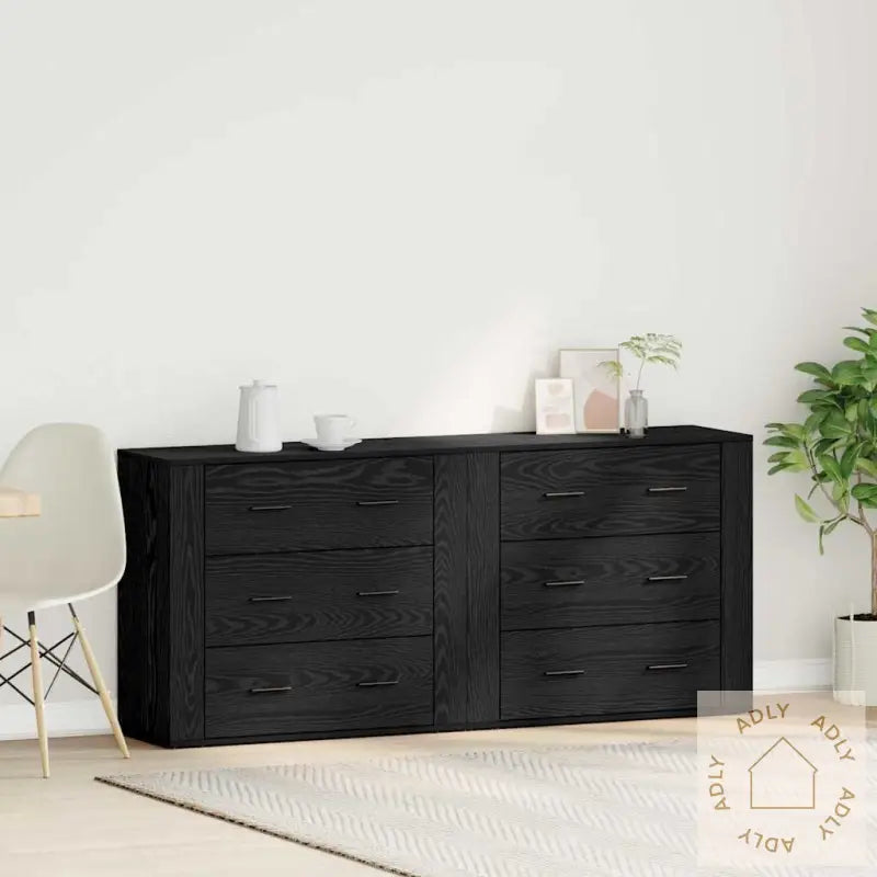 Sideboards 2 Stk Svart Eik Konstruert Tre