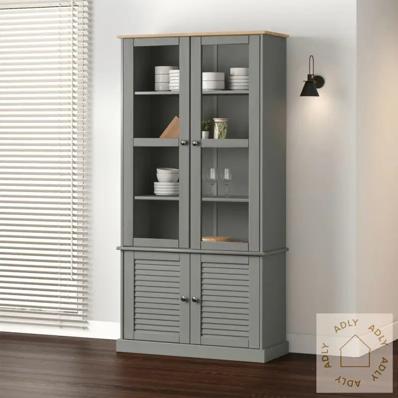 Vitrine Vigo Grå 85X35X170 Cm Heltre Furu
