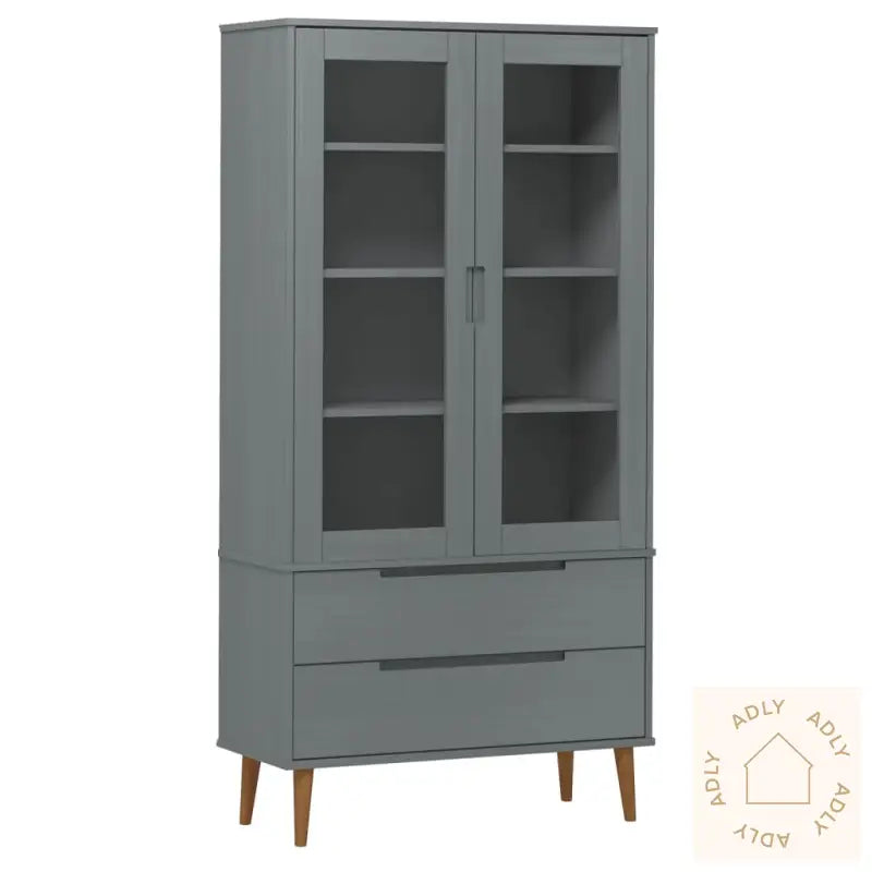 Vitrine Molde Grå 90X35X175 Cm Heltre Furu