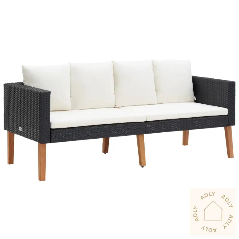 Hagesofa Med Puter 2 Seter Polyrotting Svart