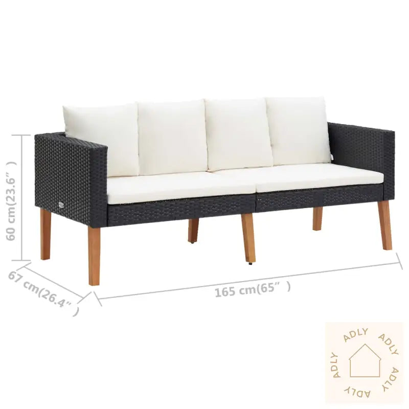 Hagesofa Med Puter 2 Seter Polyrotting Svart